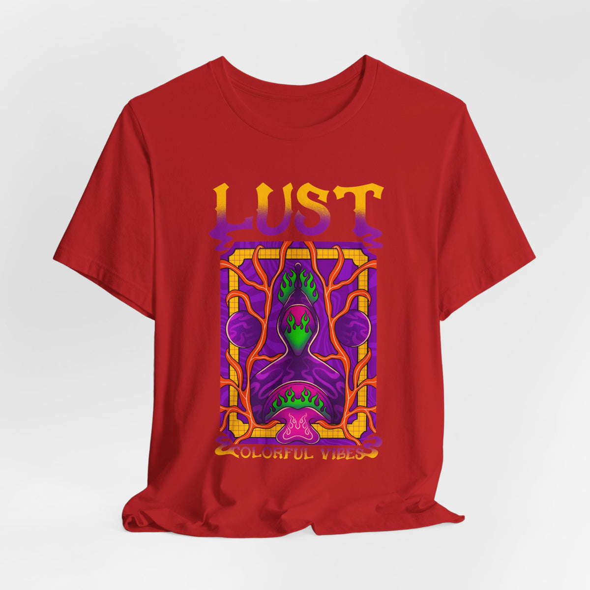 Lust Colorful Vibes Graphic Tee — Psychedelic Tarot-Inspired T-Shirt