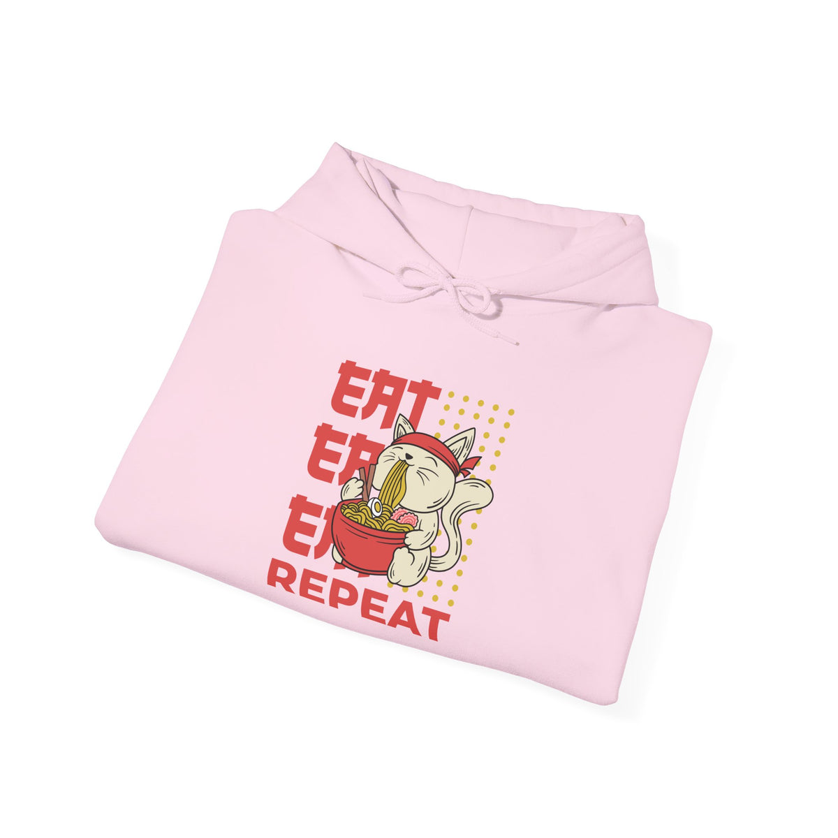 Eat Eat Eat Repeat Hoodie — Cute Cat Eating Ramen Graphic Sweatshirt