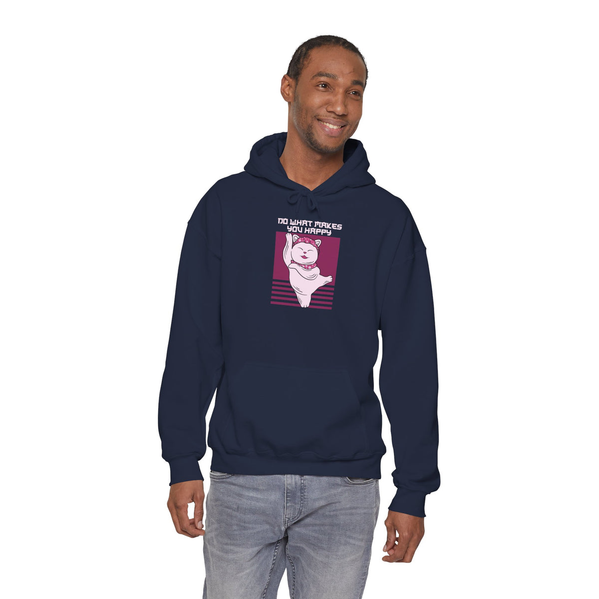 Hoodie — Retro Pink Cat 'Do What Makes You Happy' Graphic Sweatshirt
