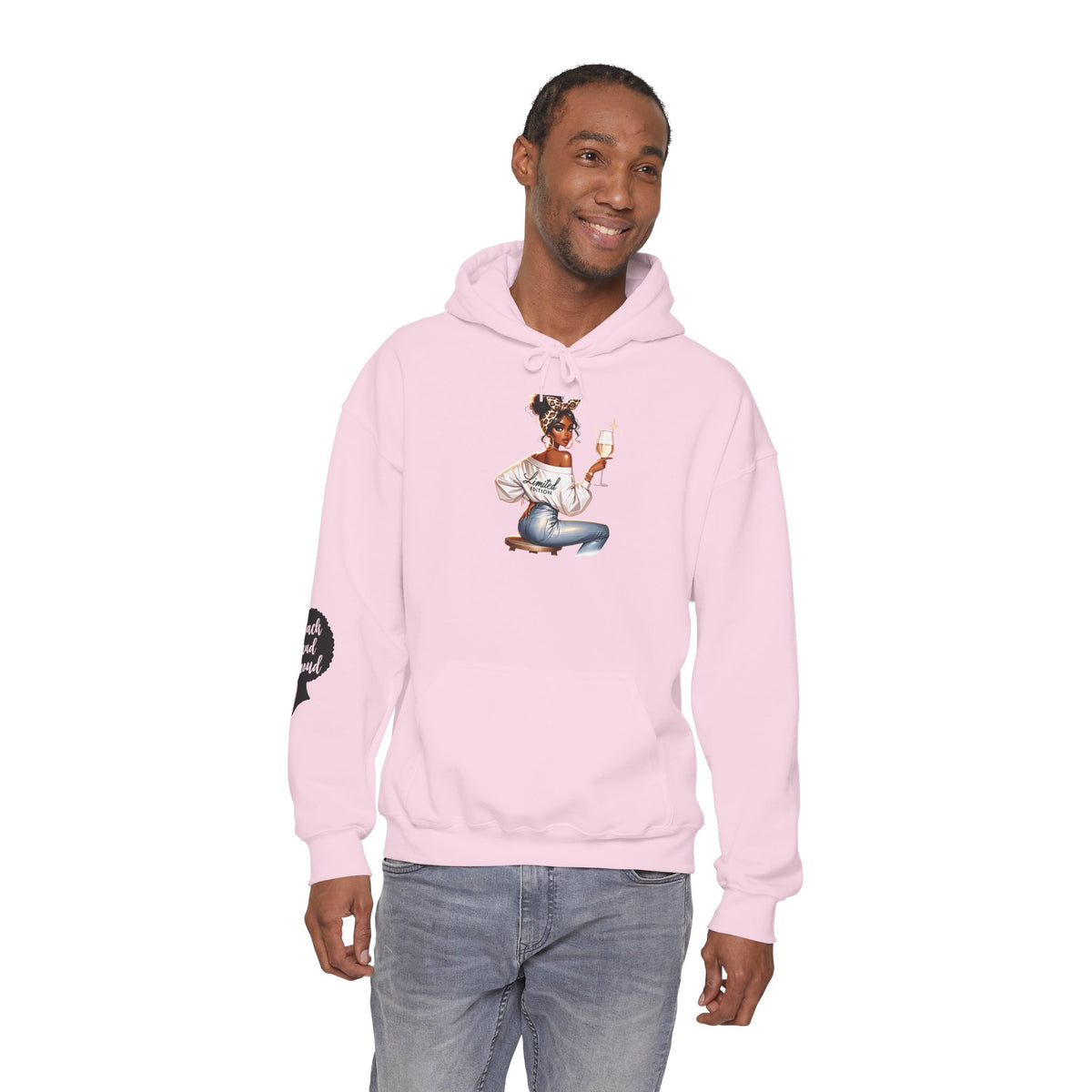 Cozy Chick Hoodie — Fashionable Woman Relaxing with Coffee Graphic Hooded Sweatshirt
