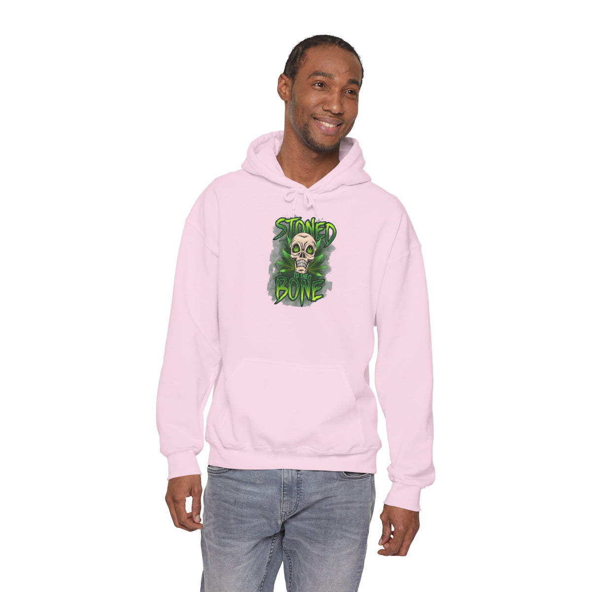 Skull 'Stoned Bone' Hoodie – Green Cannabis Skull Graphic Pullover