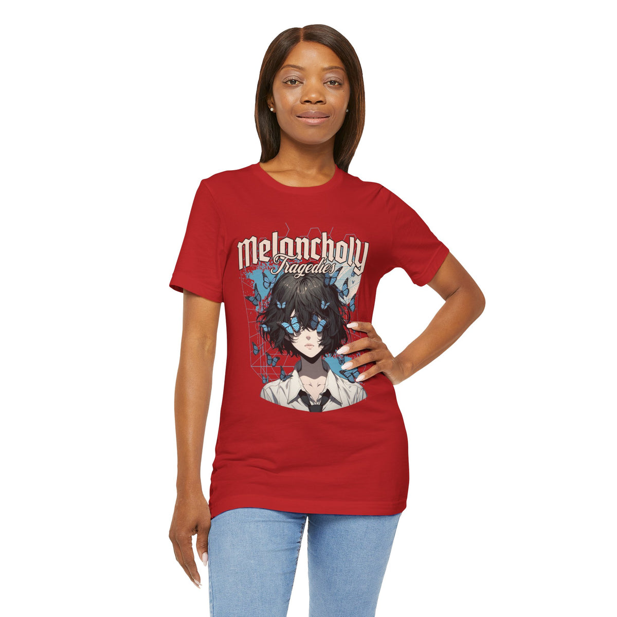 Melancholy Tragedia Anime Tee — Blue Butterflies Graphic T-Shirt