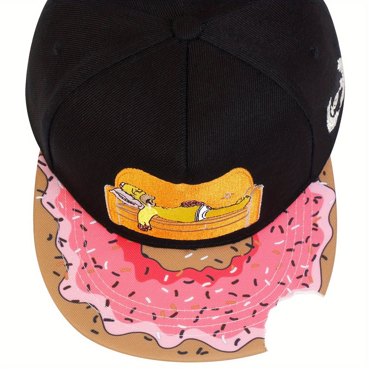 Cartoon-Embroidered Flat-Brim Streetwear Snapback