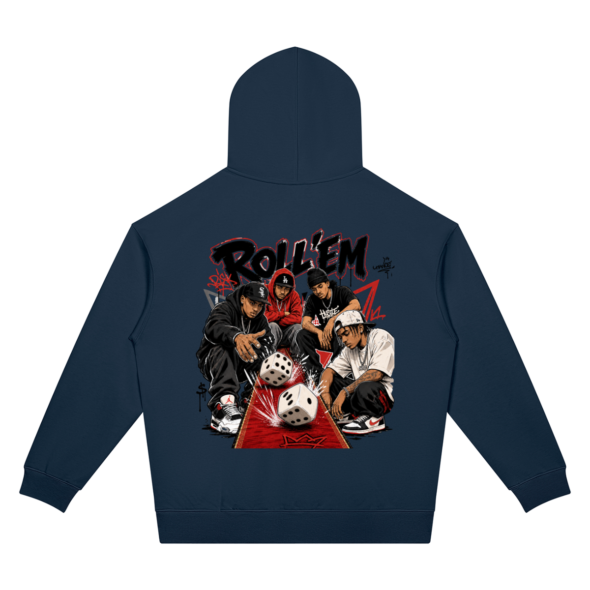 Dice Game Two-Sided Graphic Drop Shoulder Hoodie