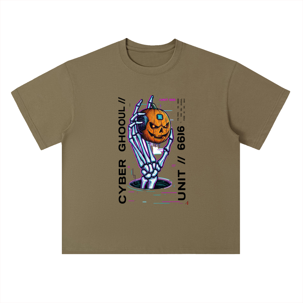 Cyber Punk Unit 666 Pumpkin Graphic Drop Shoulder Tee