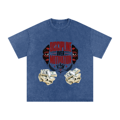 Discipline Over Motivation Snow-Washed Cotton Tee
