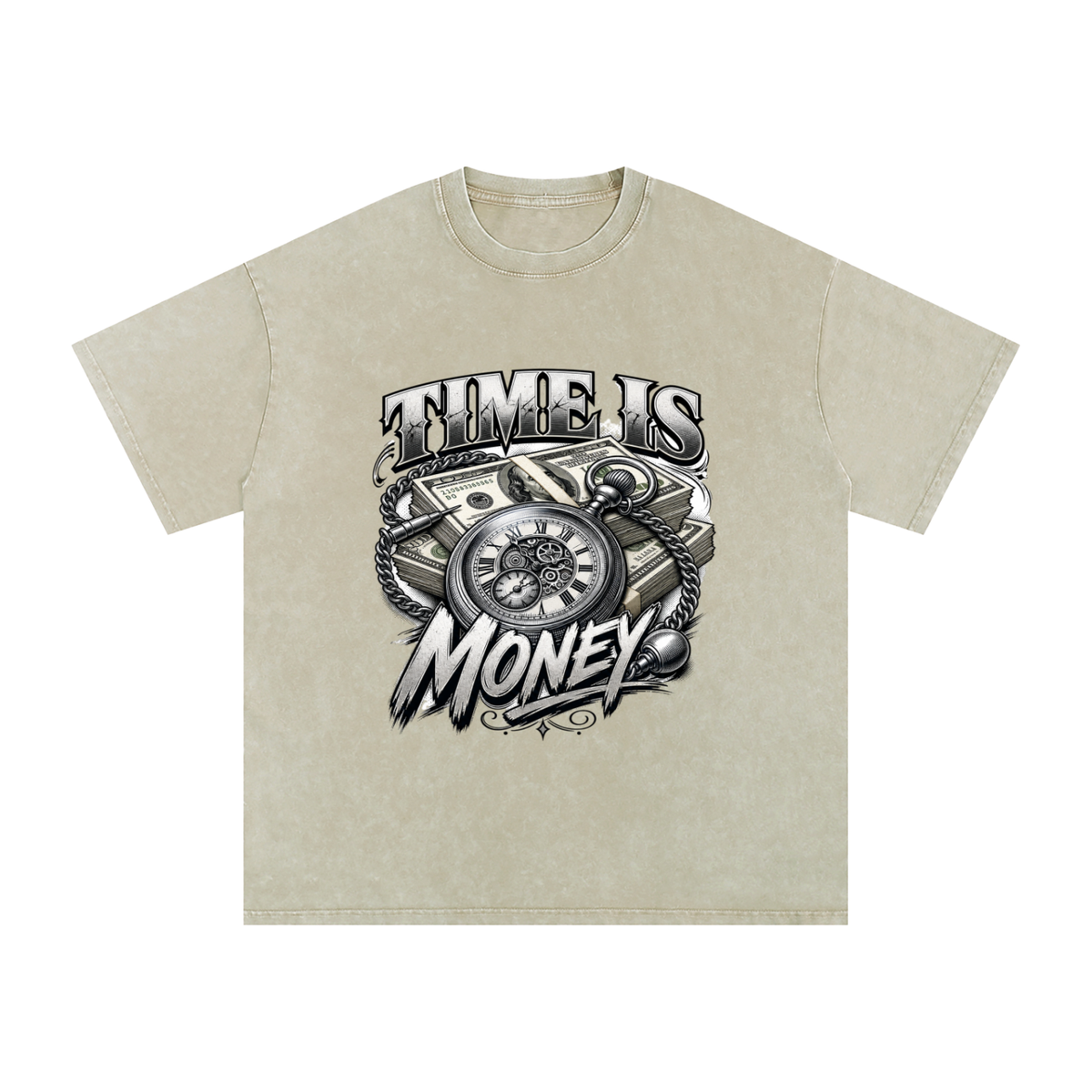 Time Is Money Snow-Washed Cotton Graphic Tee