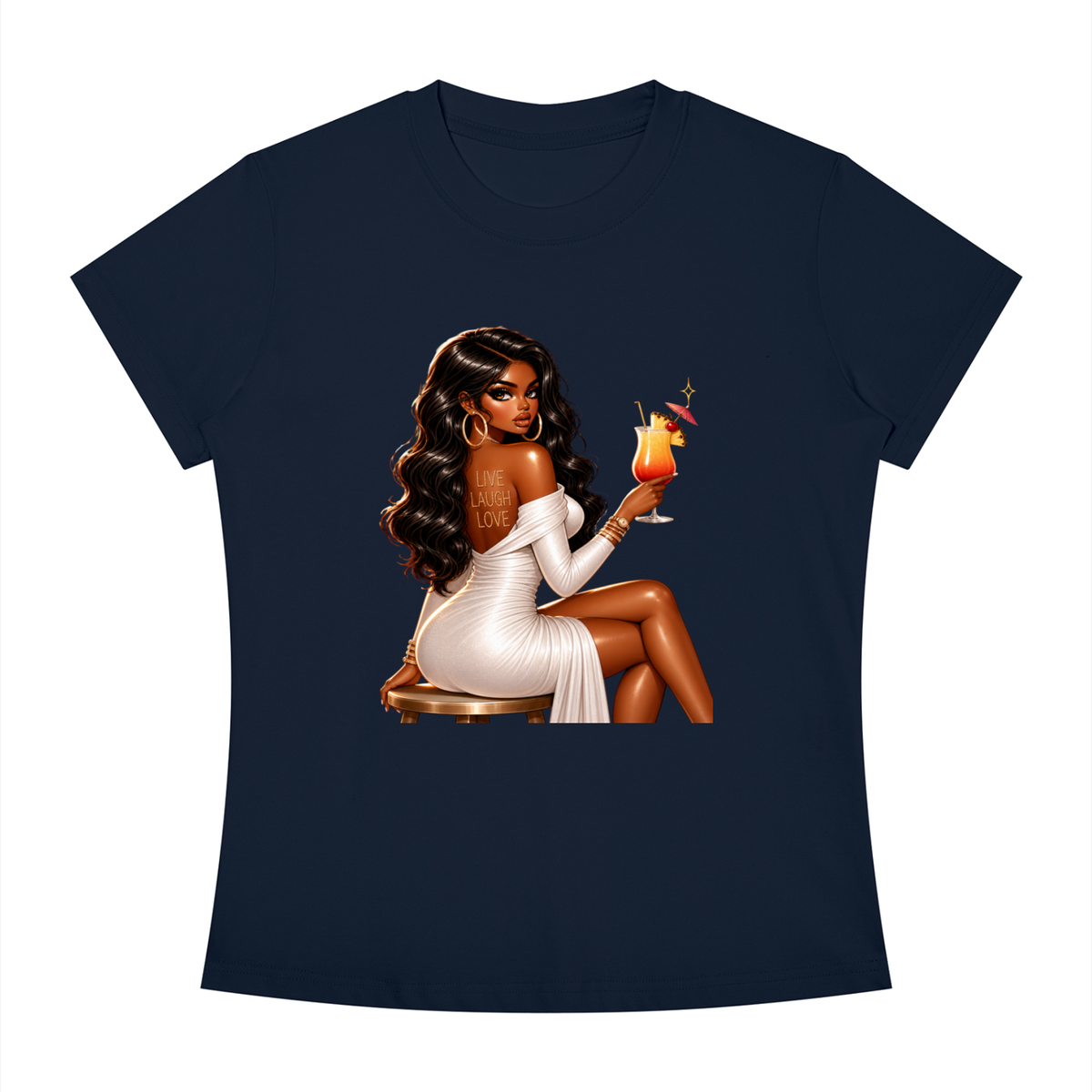 Glamorous Woman with Cocktail Women’s Slim-Fit Tee