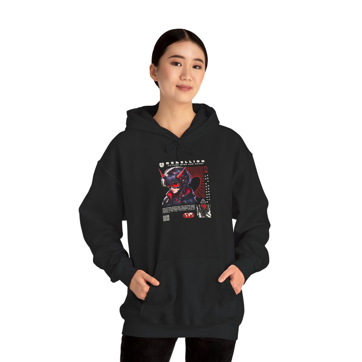 Cyber Samurai Hoodie — Futuristic Red Oni Graphic Pullover