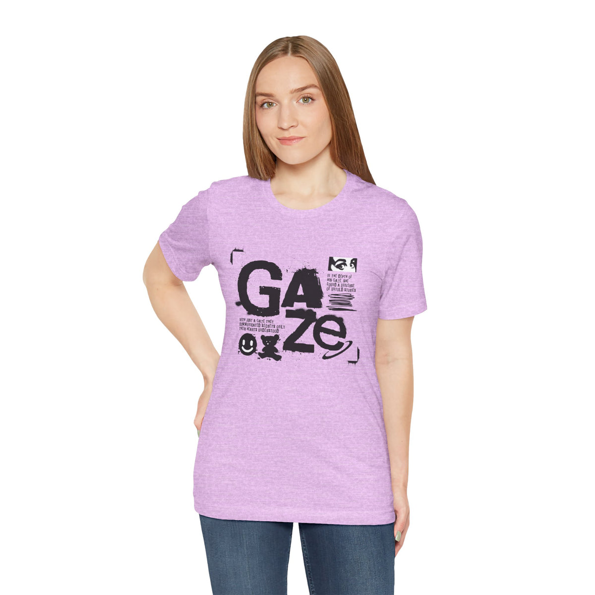 Gaze Typography Graphic Tee — Abstract Monochrome Text Art T-Shirt