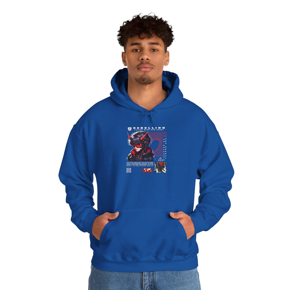 Cyber Samurai Hoodie — Futuristic Red Oni Graphic Pullover