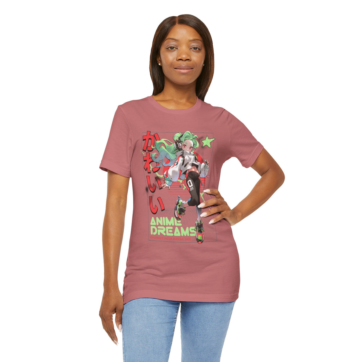 Anime Dreams Kawaii Tee — Neon Retro Anime Girl Graphic T-Shirt
