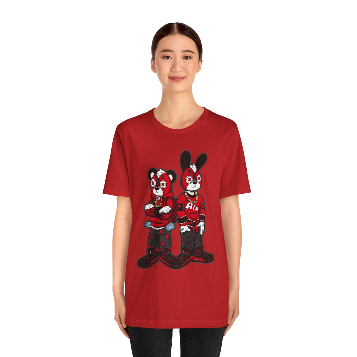 Streetwear Cartoon Bear & Bunny Tee — Hip Hop Graphic T-Shirt