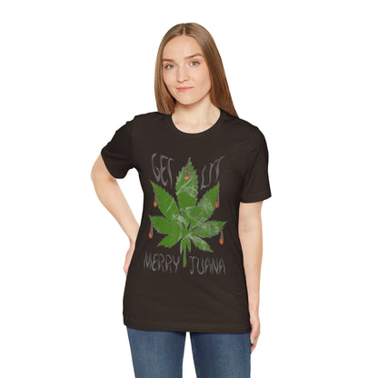 Merry Tijuana Cannabis Leaf Tee — 'Get Lit' Holiday Marijuana T-Shirt