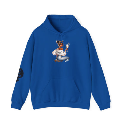 Cozy Chick Hoodie — Fashionable Woman Relaxing with Coffee Graphic Hooded Sweatshirt