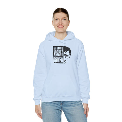 Queen Portrait Hoodie — "Strong Beauty Smart Powerful Queen" Empowerment Sweatshirt