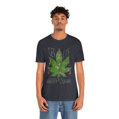 Merry Tijuana Cannabis Leaf Tee — 'Get Lit' Holiday Marijuana T-Shirt