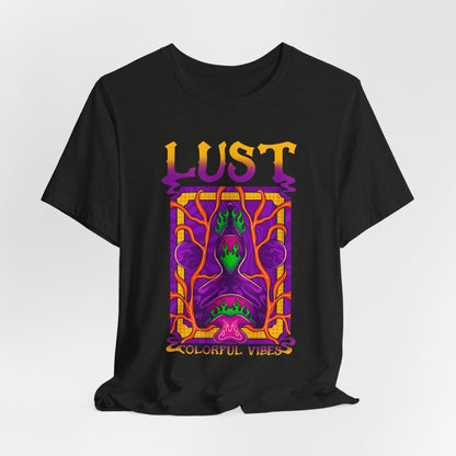 Lust Colorful Vibes Graphic Tee — Psychedelic Tarot-Inspired T-Shirt