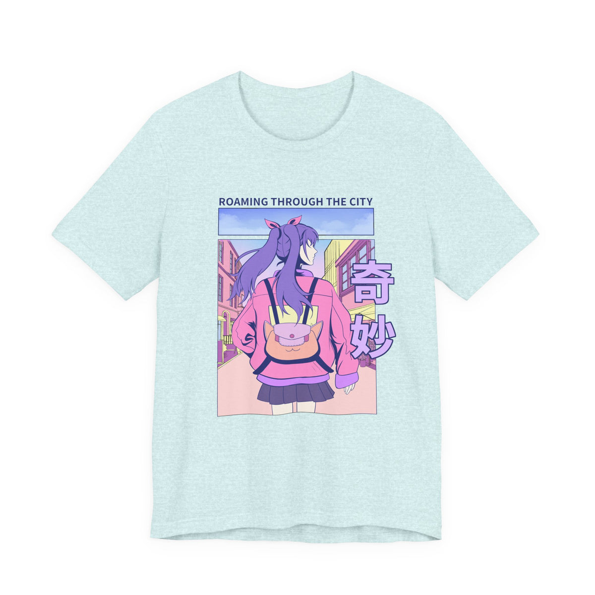 Roaming Through The City Anime Girl Tee — Vaporwave Cityscape Shirt