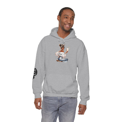 Cozy Chick Hoodie — Fashionable Woman Relaxing with Coffee Graphic Hooded Sweatshirt