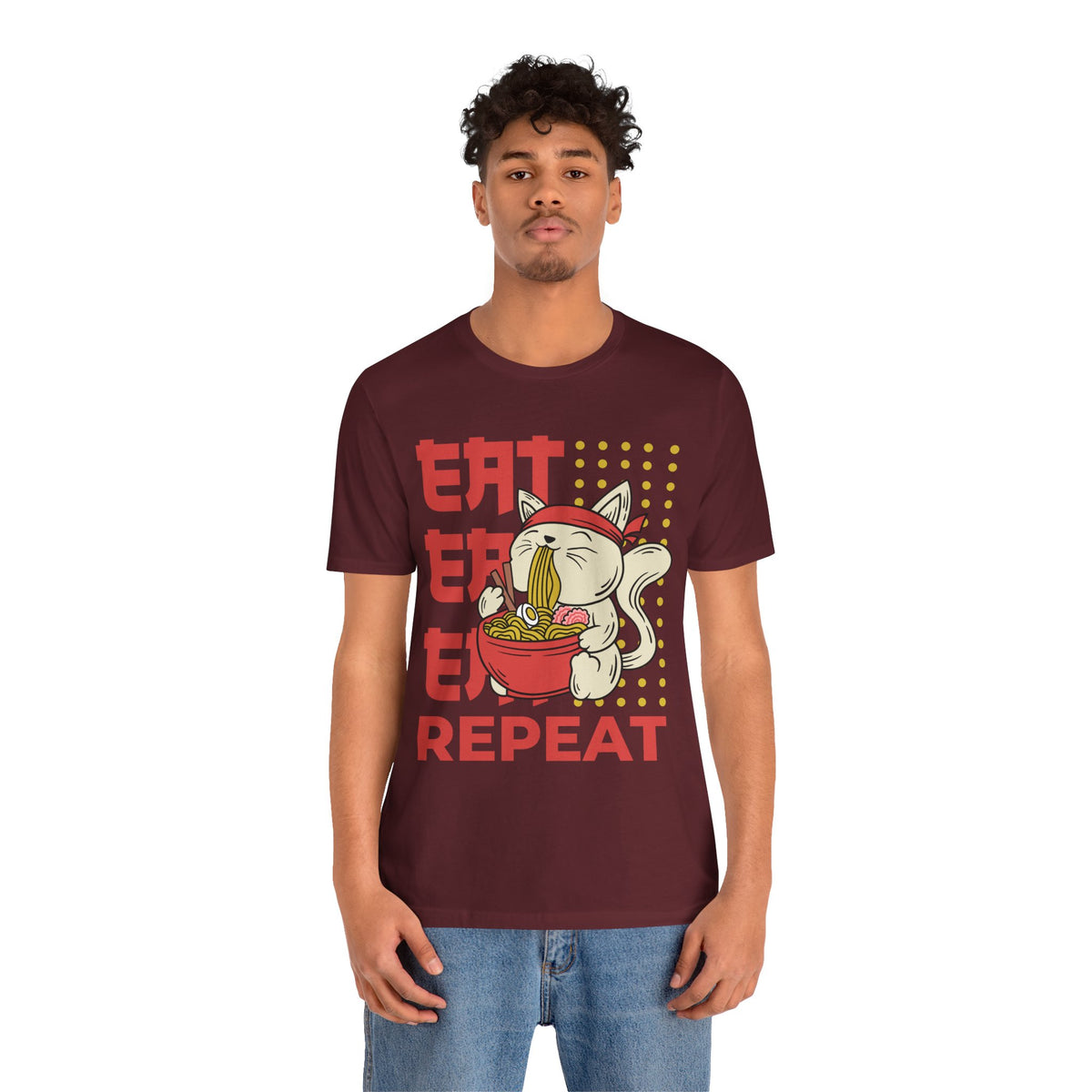 Ramen Cat Tee — "Eat Sleep Repeat" Cute Noodle Lover T-Shirt