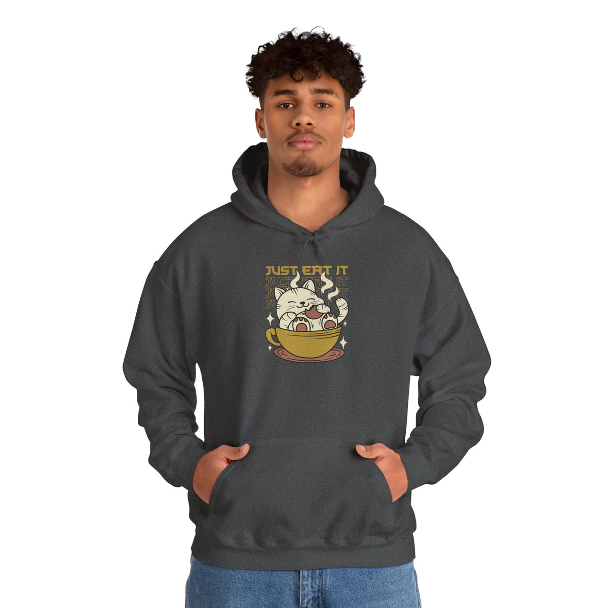 Cat Latte Hoodie - "Just Eat It" Cute Cat in Cup Sweatshirt