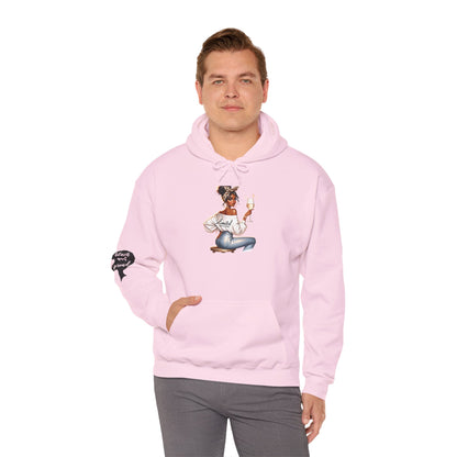 Cozy Chick Hoodie — Fashionable Woman Relaxing with Coffee Graphic Hooded Sweatshirt