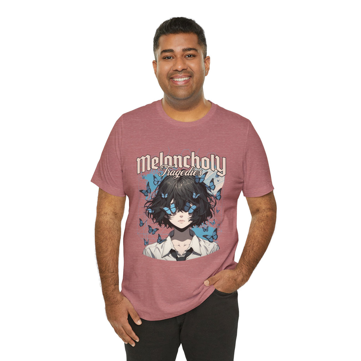 Melancholy Tragedia Anime Tee — Blue Butterflies Graphic T-Shirt