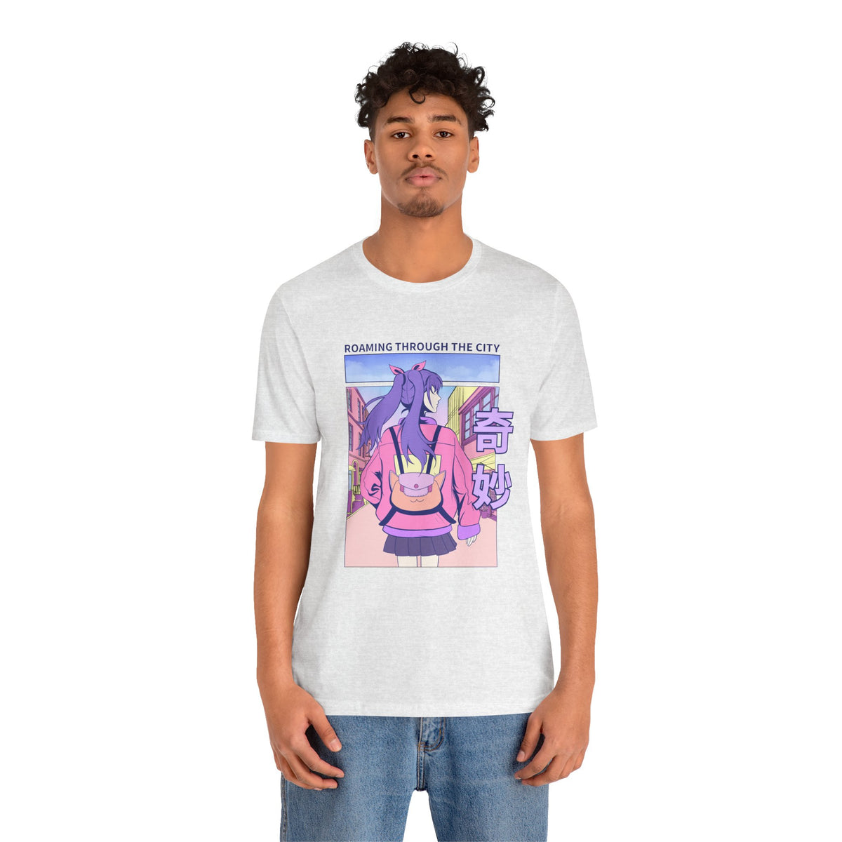 Roaming Through The City Anime Girl Tee — Vaporwave Cityscape Shirt