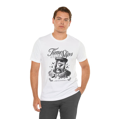 Time Slips Hourglass T‑Shirt — Vintage Black & White Graphic Tee