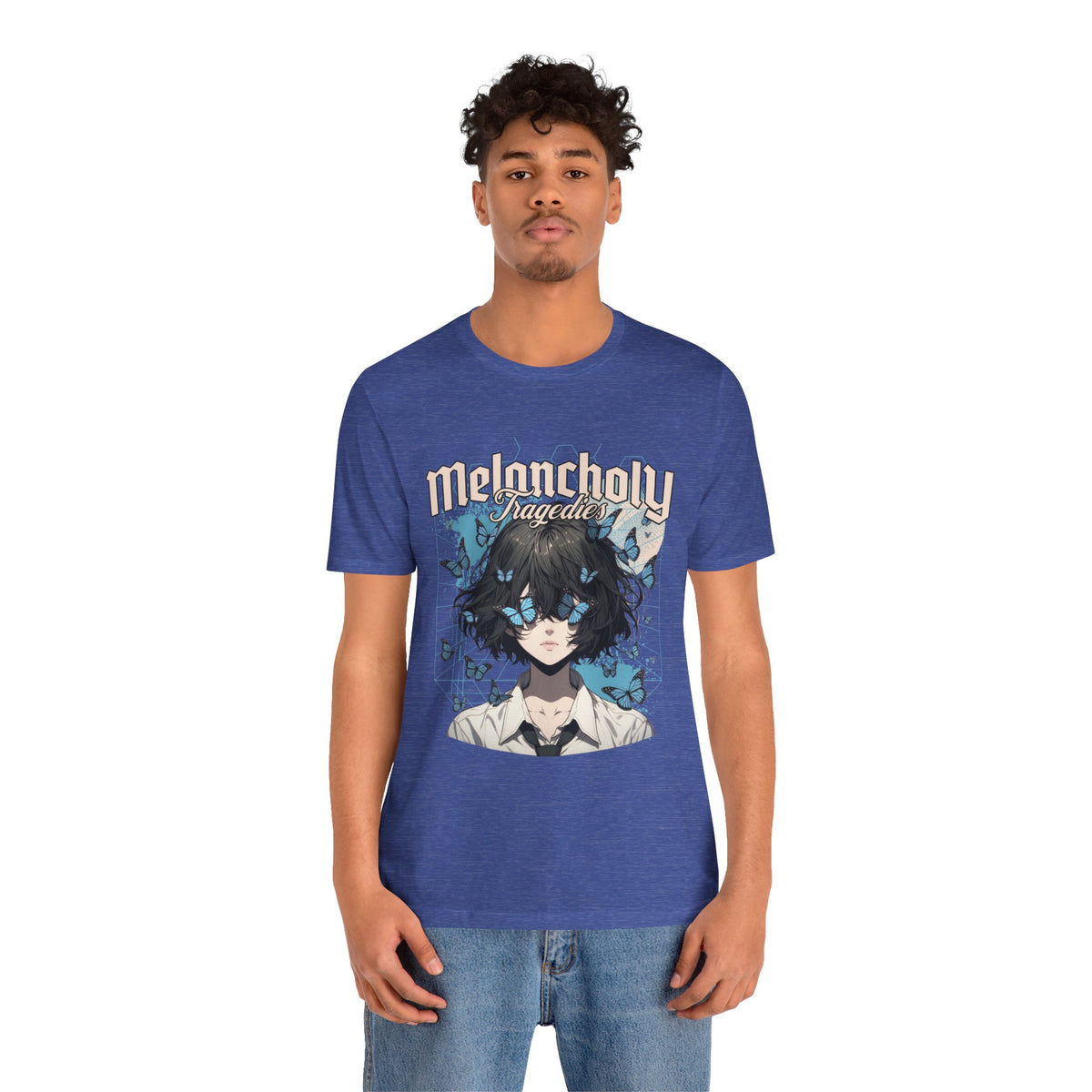 Melancholy Tragedia Anime Tee — Blue Butterflies Graphic T-Shirt