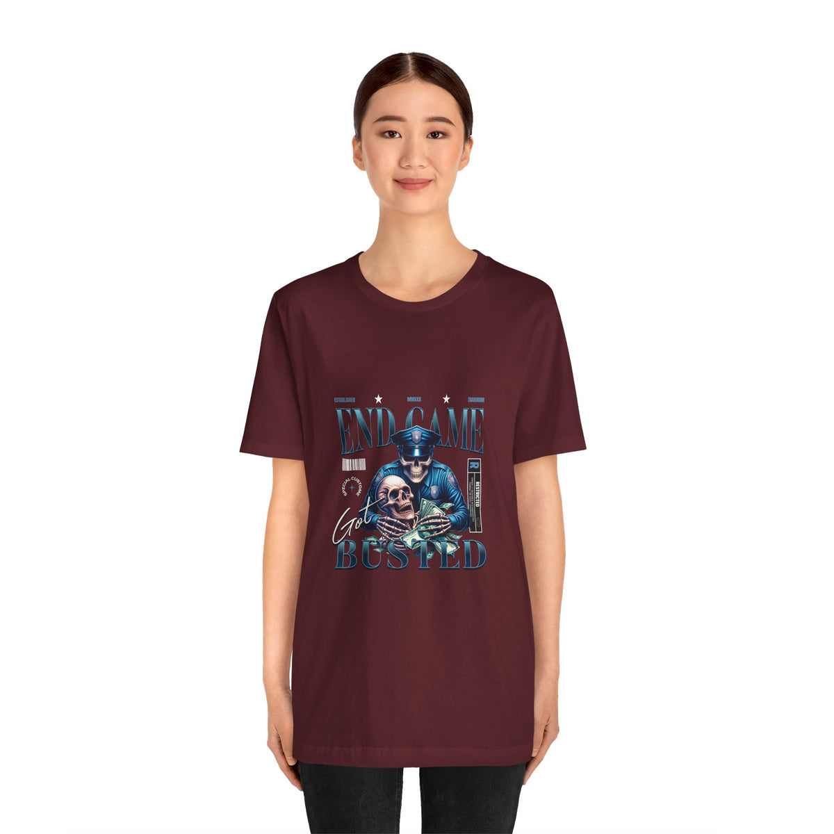 Endgame Got Busted Tee — Police Skull Graphic T-Shirt