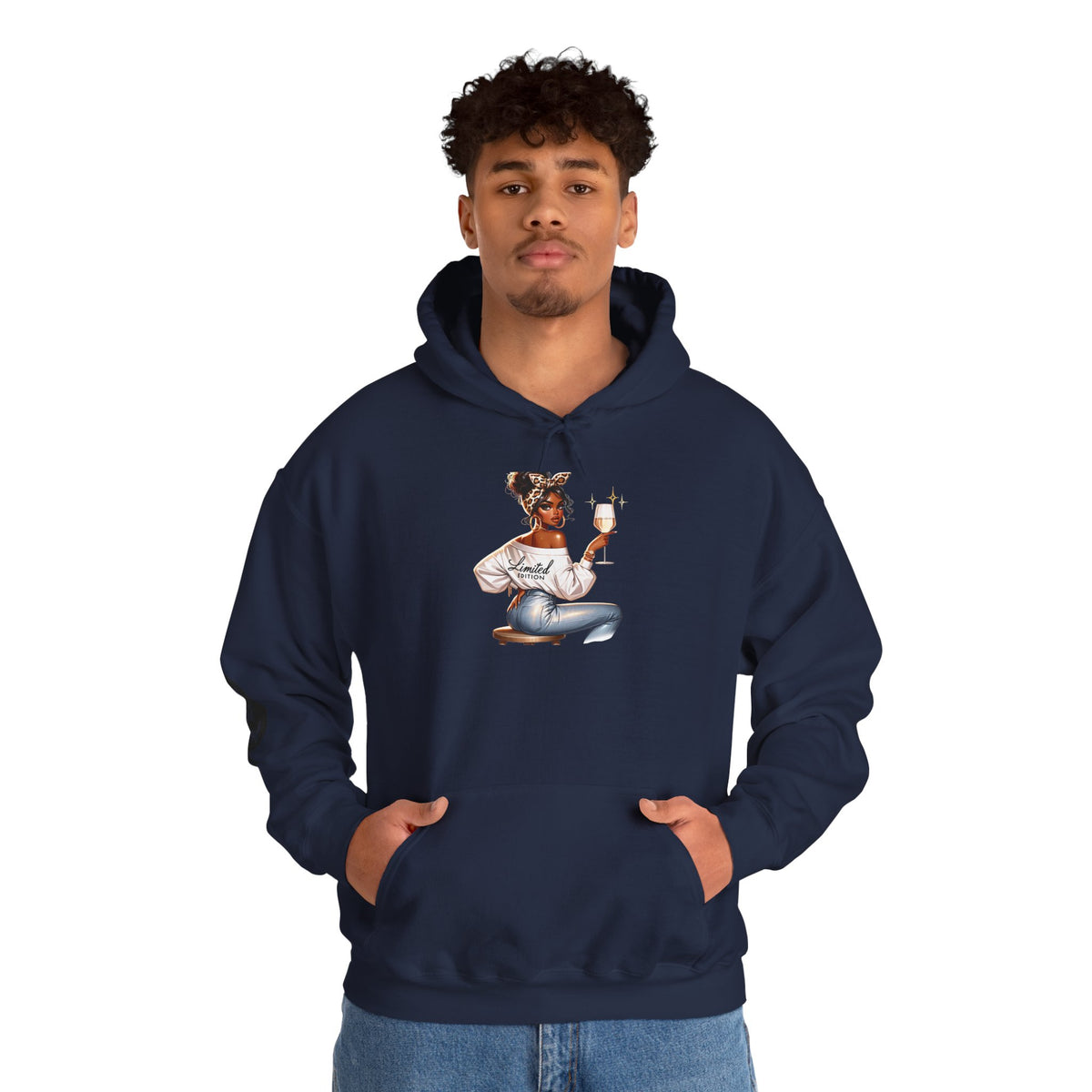 Cozy Chick Hoodie — Fashionable Woman Relaxing with Coffee Graphic Hooded Sweatshirt