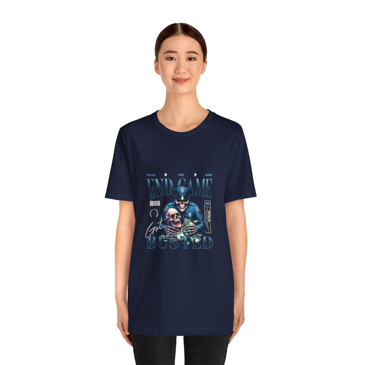 Endgame Got Busted Tee — Police Skull Graphic T-Shirt
