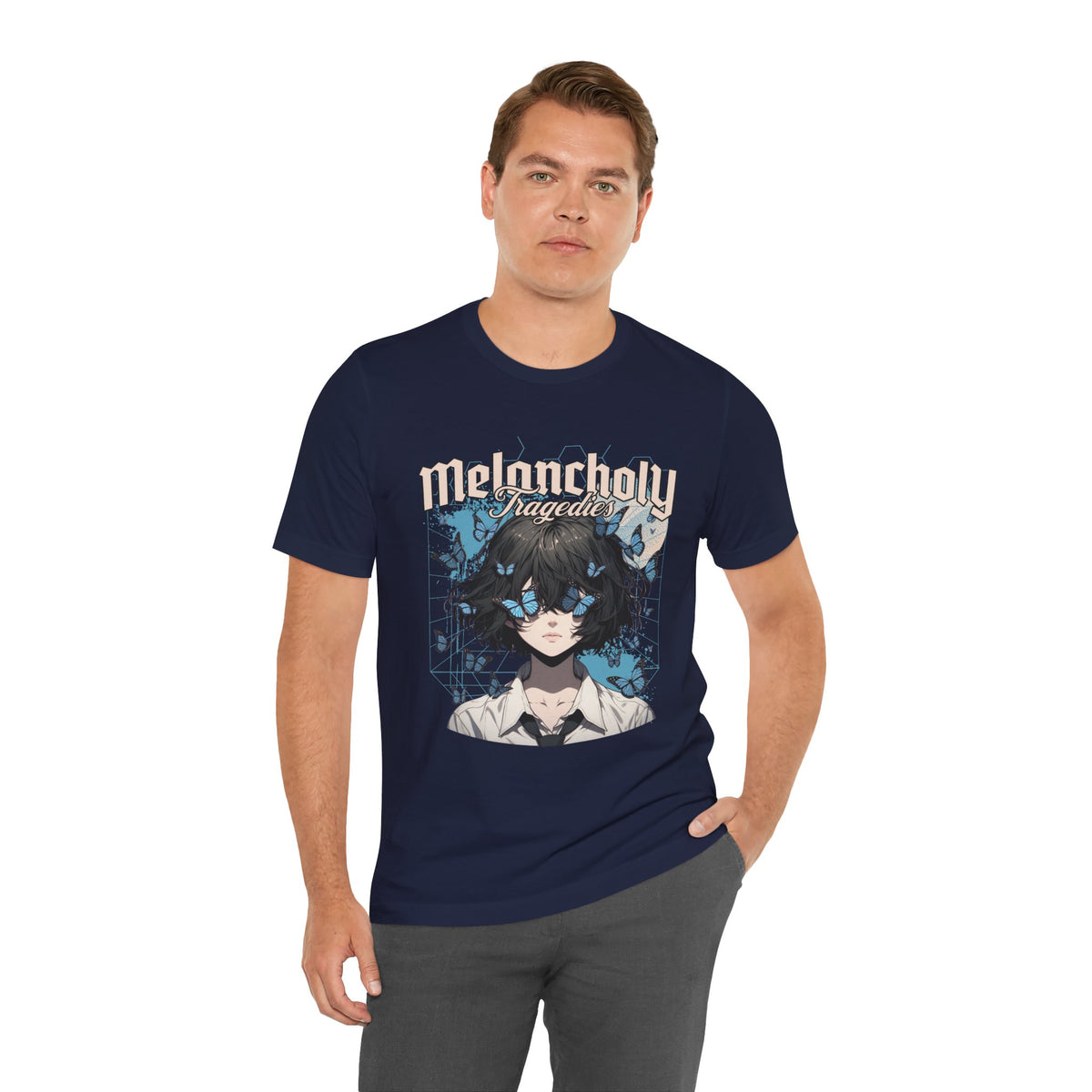 Melancholy Tragedia Anime Tee — Blue Butterflies Graphic T-Shirt