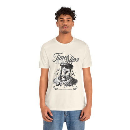 Time Slips Hourglass T‑Shirt — Vintage Black & White Graphic Tee