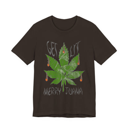 Merry Tijuana Cannabis Leaf Tee — 'Get Lit' Holiday Marijuana T-Shirt
