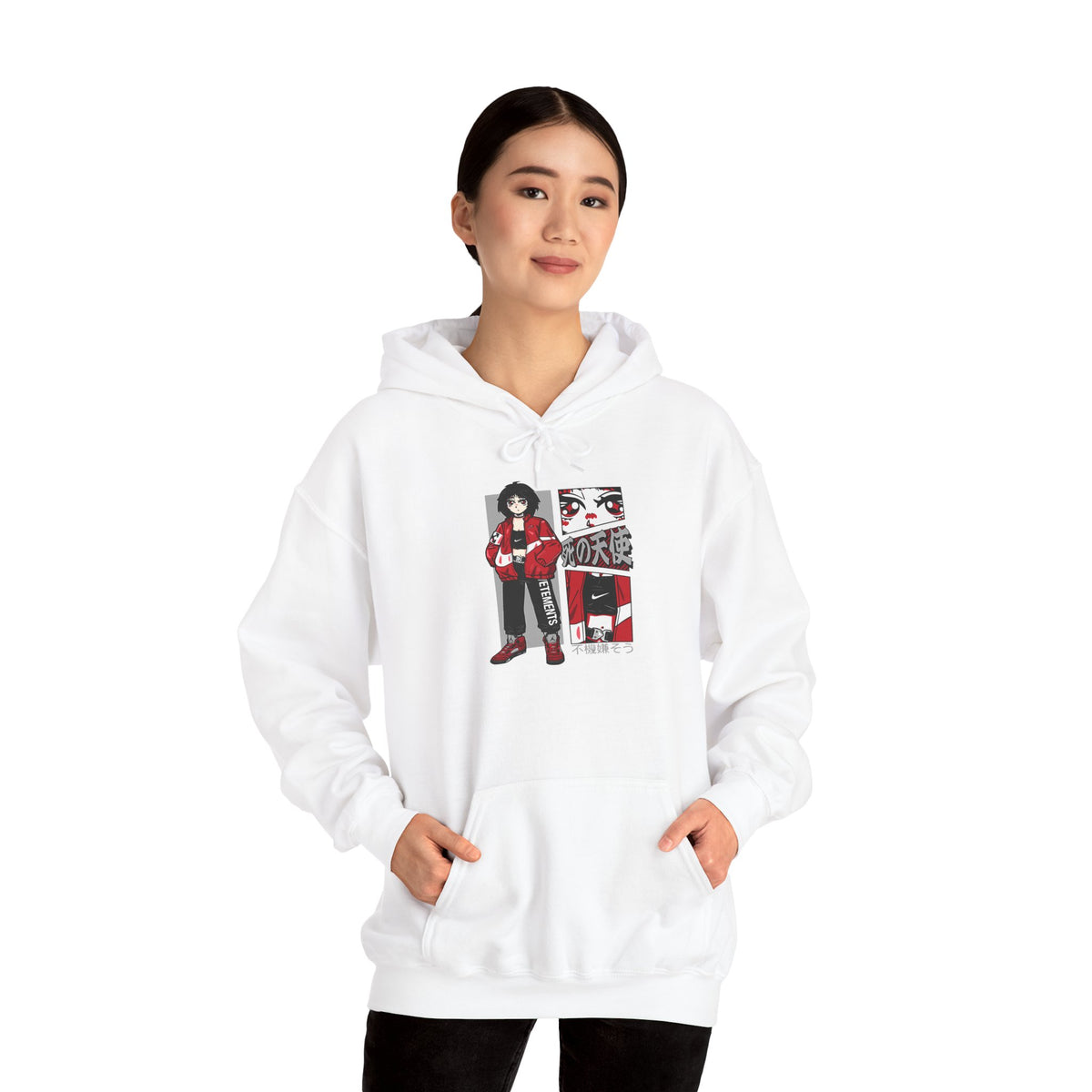 Anime Streetwear Red-Jacket Angel Hooded Sweatshirt