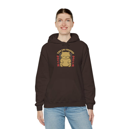 Hoodie — Cute 'You Are Enough' Kawaii Cat Comfort Hoodie