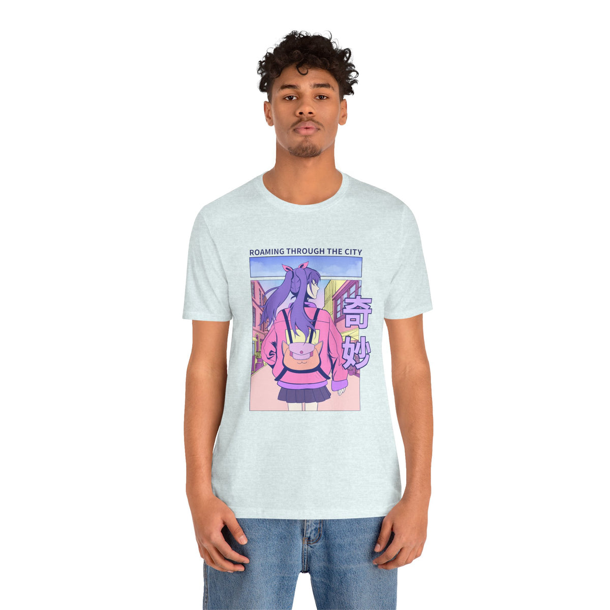 Roaming Through The City Anime Girl Tee — Vaporwave Cityscape Shirt