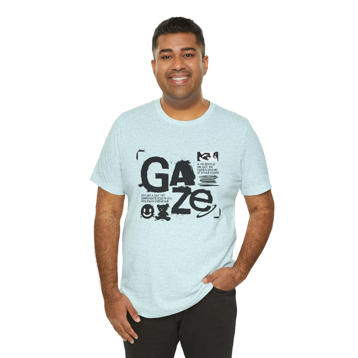 Gaze Typography Graphic Tee — Abstract Monochrome Text Art T-Shirt