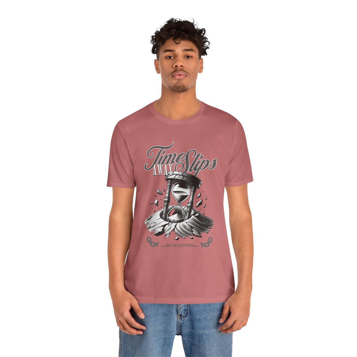 Time Slips Hourglass T‑Shirt — Vintage Black & White Graphic Tee
