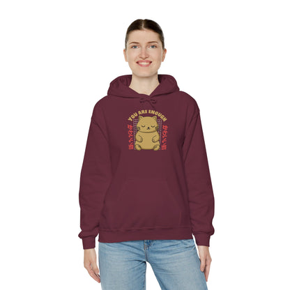 Hoodie — Cute 'You Are Enough' Kawaii Cat Comfort Hoodie