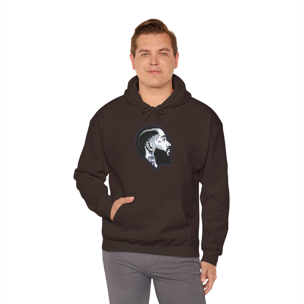 Portrait Graphic NIPSEY – Side Profile Ink Illustration Hooded