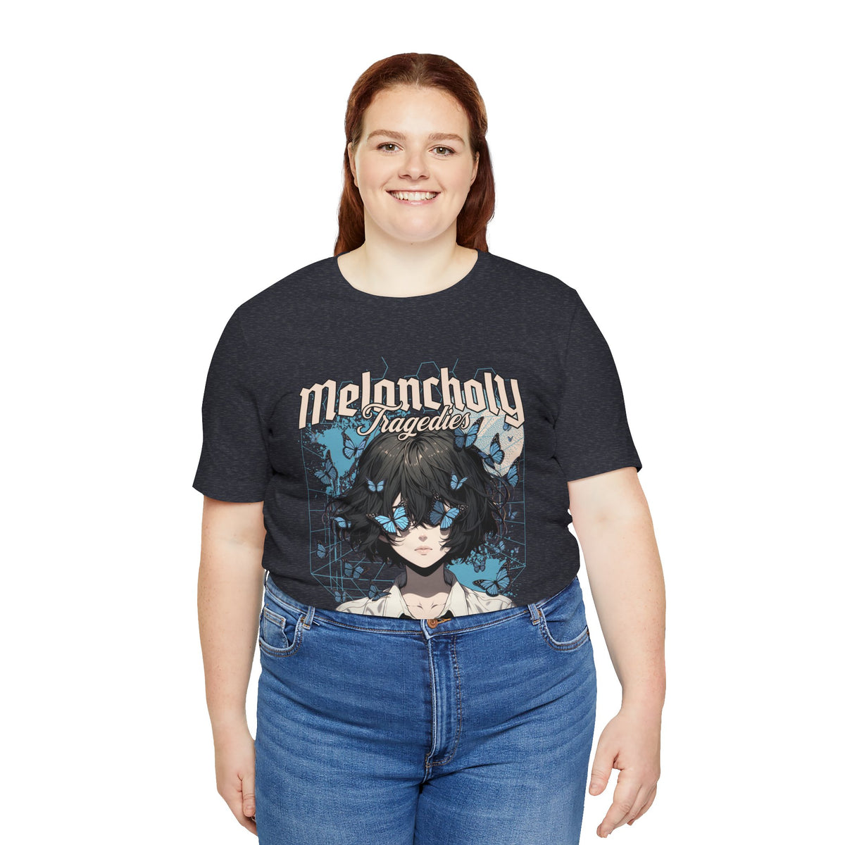 Melancholy Tragedia Anime Tee — Blue Butterflies Graphic T-Shirt