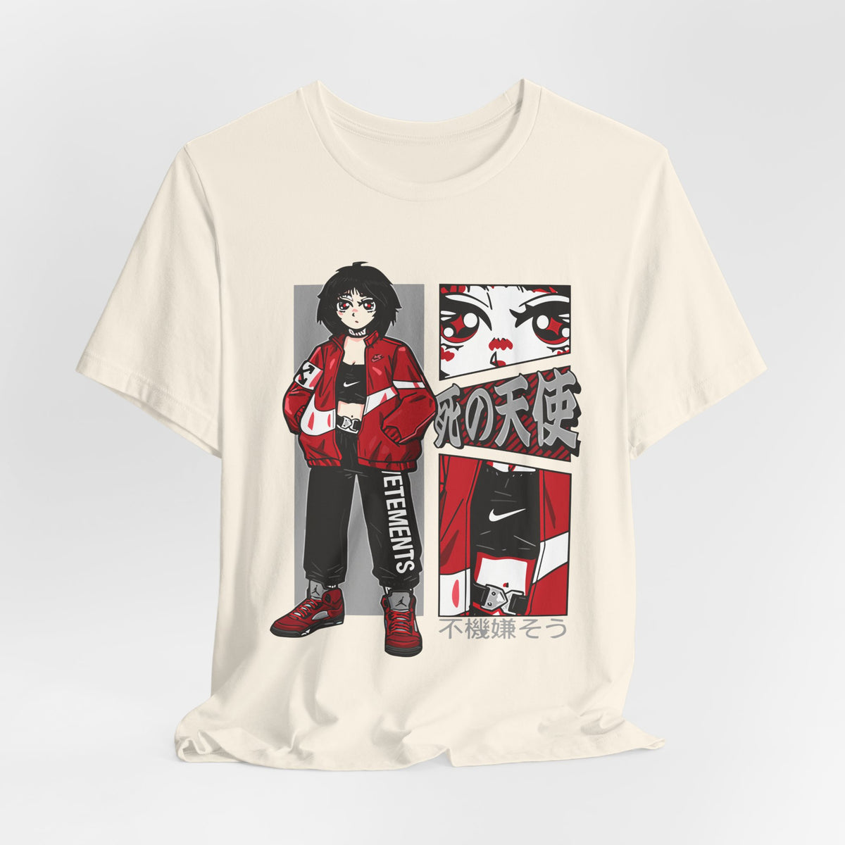 Anime Streetwear Tee — Red-Jacket Angel Graphic