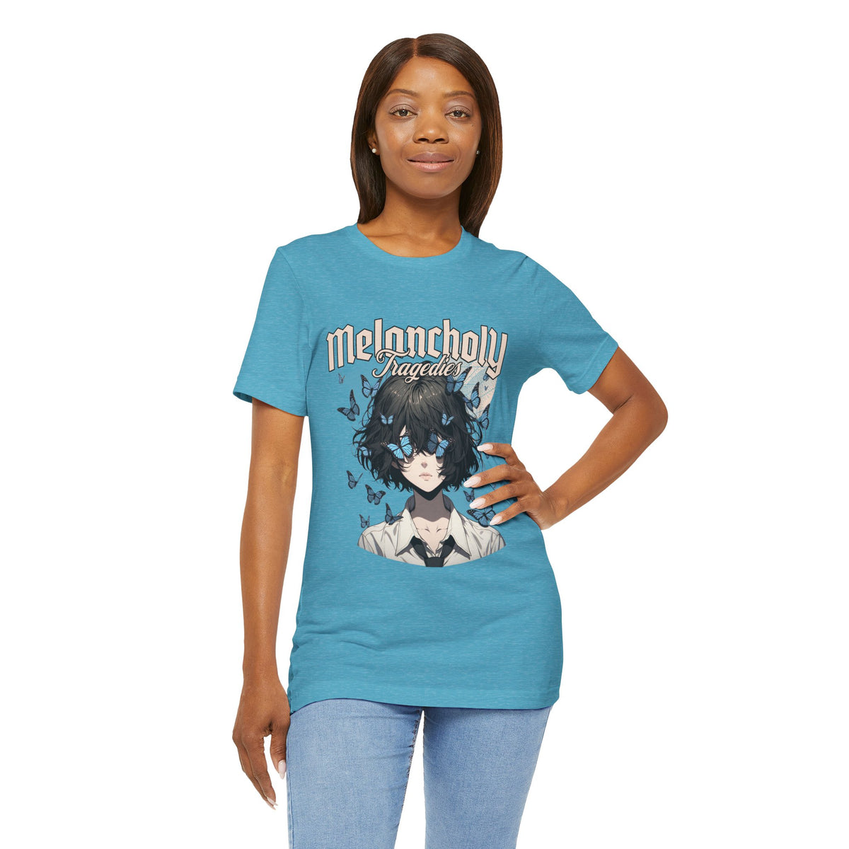 Melancholy Tragedia Anime Tee — Blue Butterflies Graphic T-Shirt