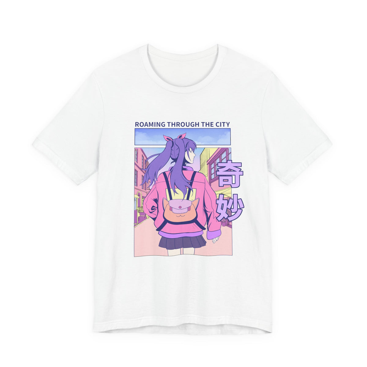 Roaming Through The City Anime Girl Tee — Vaporwave Cityscape Shirt