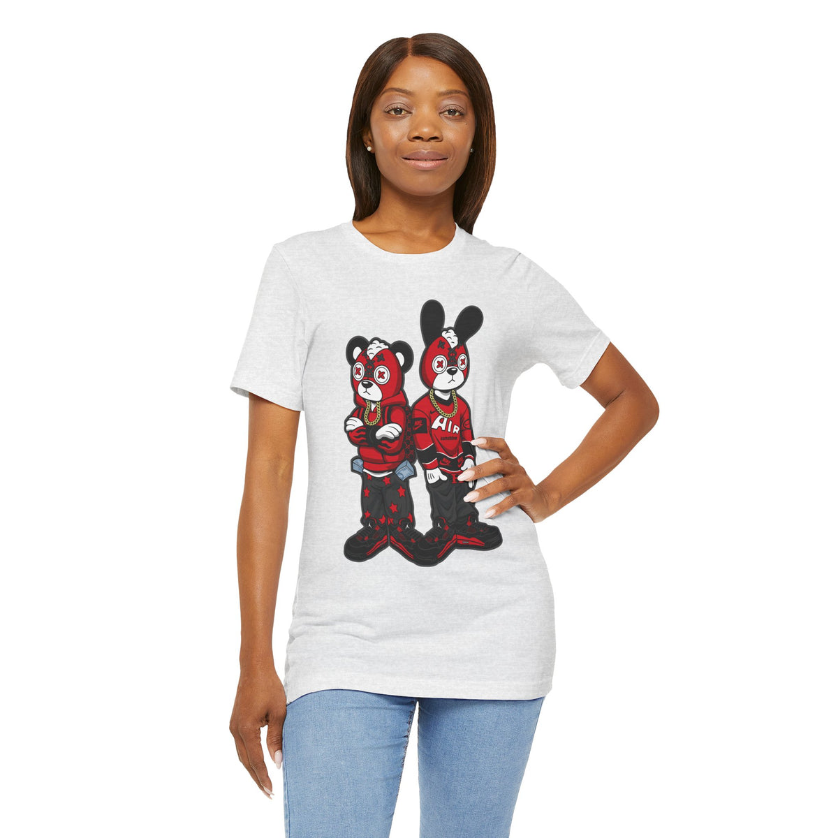 Streetwear Cartoon Bear & Bunny Tee — Hip Hop Graphic T-Shirt