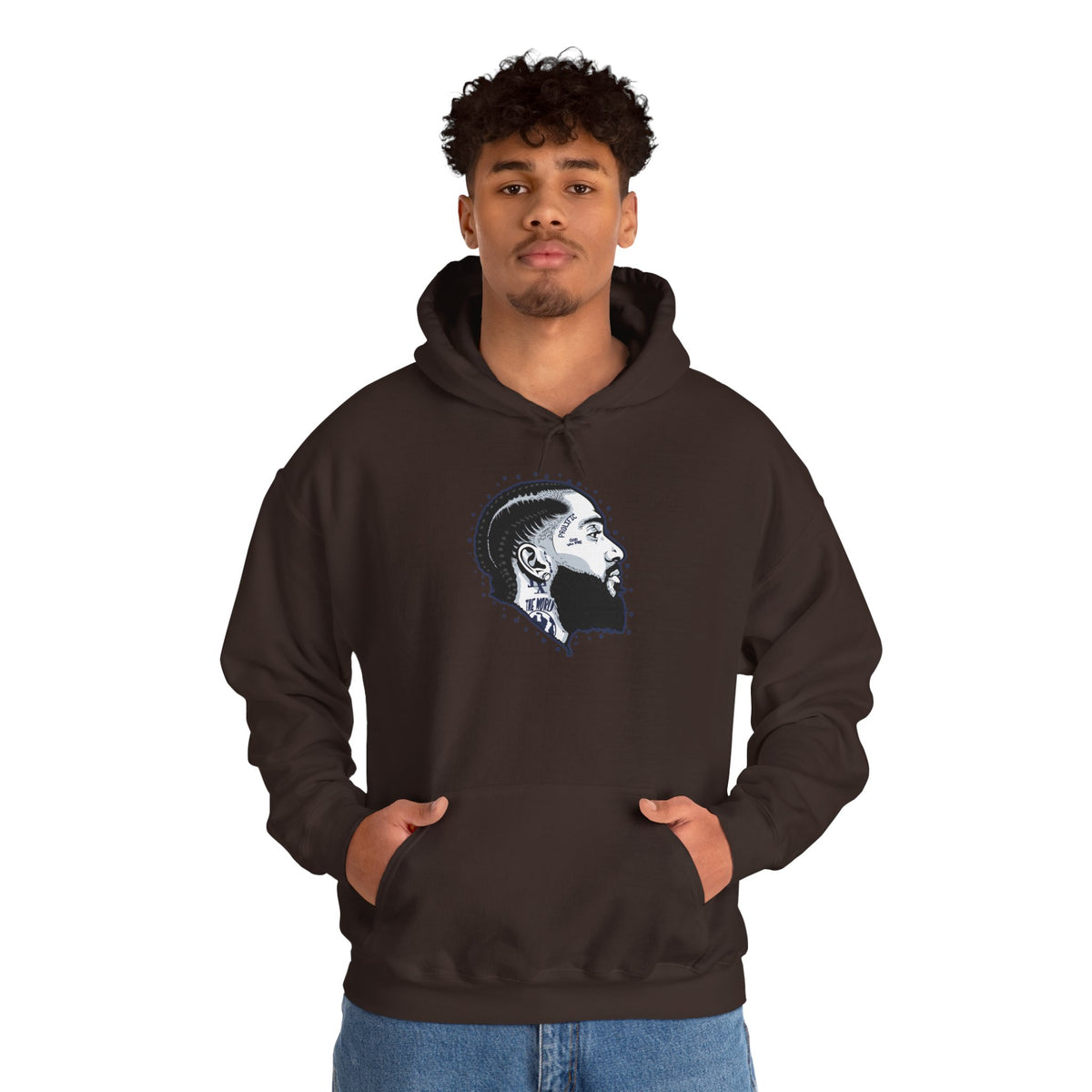 Portrait Graphic NIPSEY – Side Profile Ink Illustration Hooded